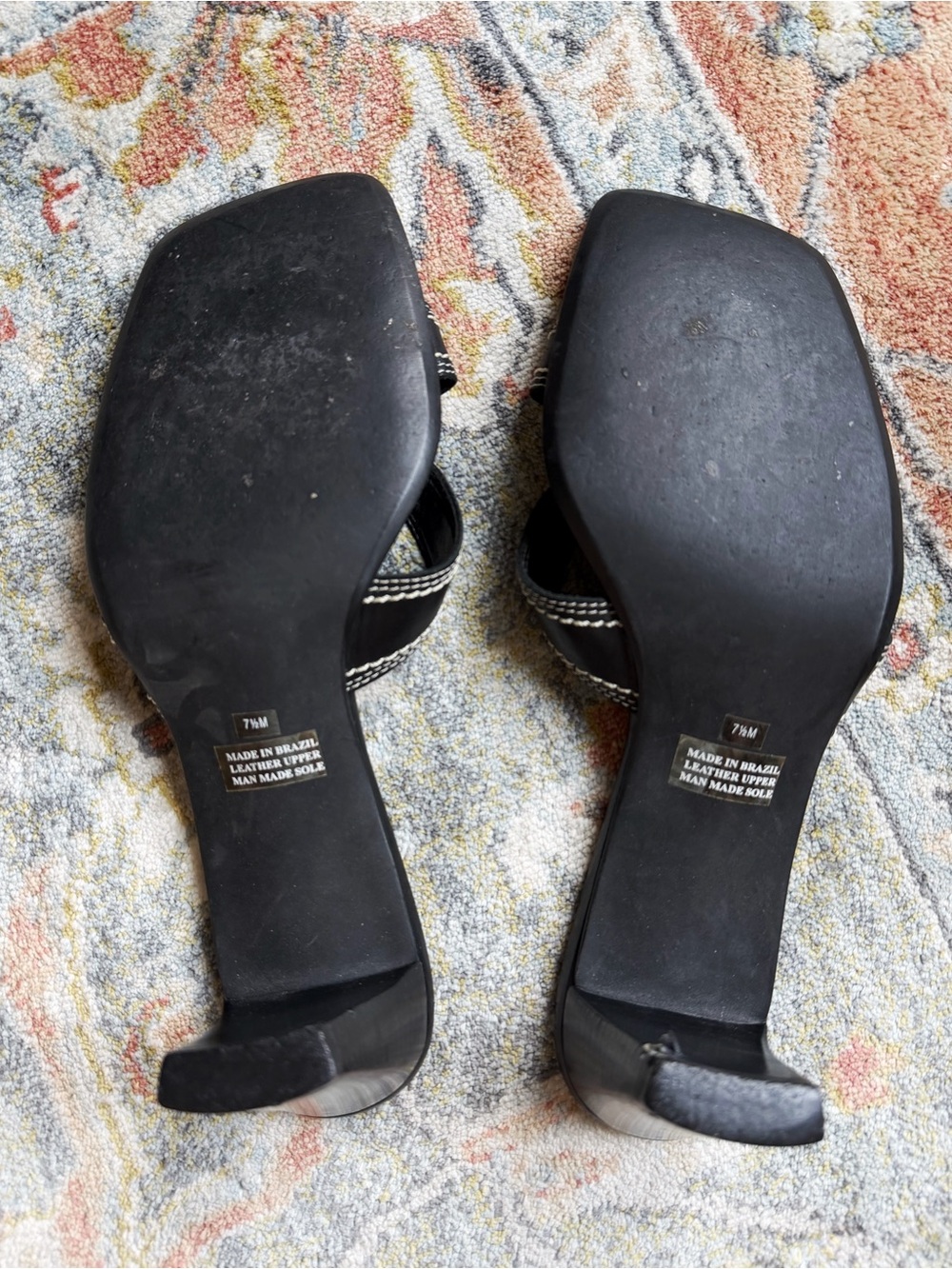 VTG Y2K 90s Franco Sarto Black Leather Square Toe Mule Heel Sandal US7.5 Fairy - Picture 5 of 8